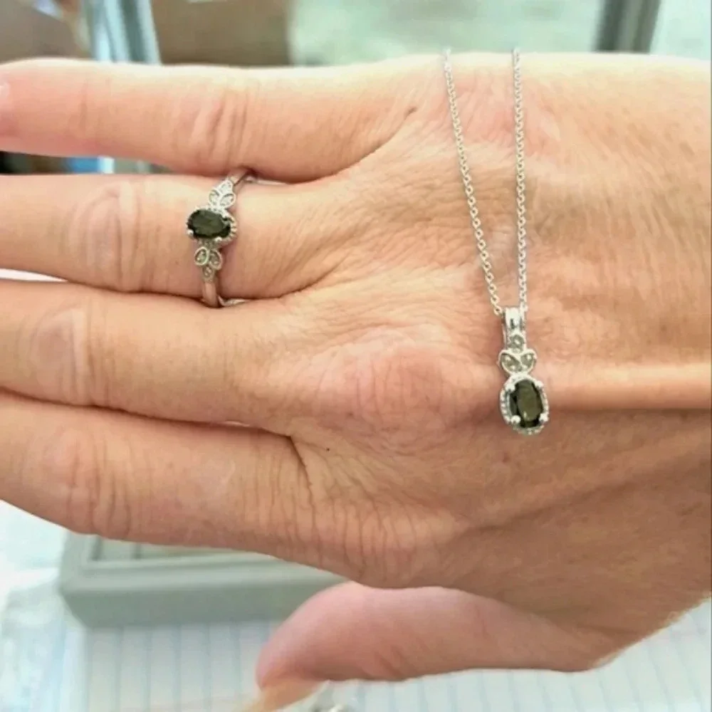 Premium Natural Chrome Tourmaline and Diamond Ring & Pendant Necklace Set